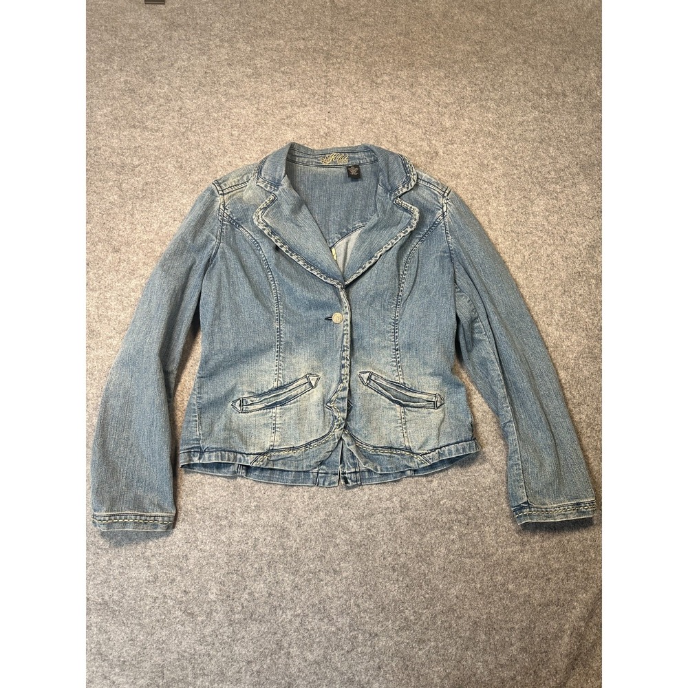 Kika Jeans‎ Western Tailored Denim Blazer Size Large Blue Contrast Stitching